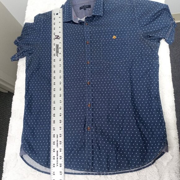 Ted Baker London Men's Mini Boat Embroidered Shirt Size 4 Navy Blue Short Sleeve - Picture 5 of 9